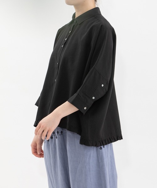 nop de nod(ノップドゥノッド)の「6分袖裾フリルクロップドシャツ(シャツ/ブラウス・レディース・オフホワイト/ライトブルー/ブラック・3)」の21枚目の写真