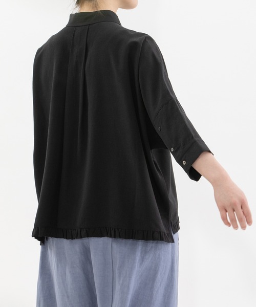 nop de nod(ノップドゥノッド)の「6分袖裾フリルクロップドシャツ(シャツ/ブラウス・レディース・オフホワイト/ライトブルー/ブラック・3)」の22枚目の写真