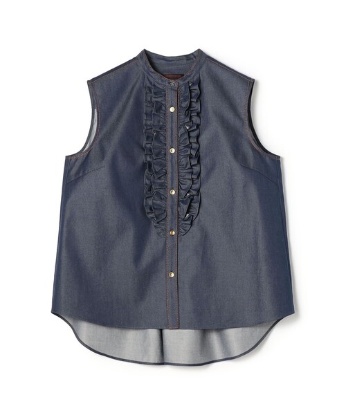 TOMORROWLAND collection(トゥモローランドコレクション)の「コットンシルクデニム ラッフルスリーブレスブラウス(シャツ/ブラウス・レディース・ダークブルー・36)」の1枚目の写真