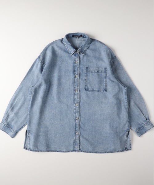 Right-on(ライトオン)の「HONEYSUCKLE ROSE(ハニーサックルローズ)COOLTOUCHデニムビッグシャツ(シャツ/ブラウス・レディース・ダークインディゴブルー/ブラック/ライトインディゴブルー・L/M)」の1枚目の写真