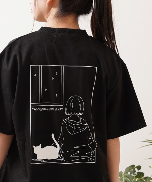 1111clothing(ワンフォークロージング)の「ガール&ネコ フェイクスエード ルーズTee / Girls & Cats Faux Suede Loose-Fit T-Shirt(Tシャツ/カットソー・メンズ・オフホワイト/グレー/ブラック・M/L)」の3枚目の写真
