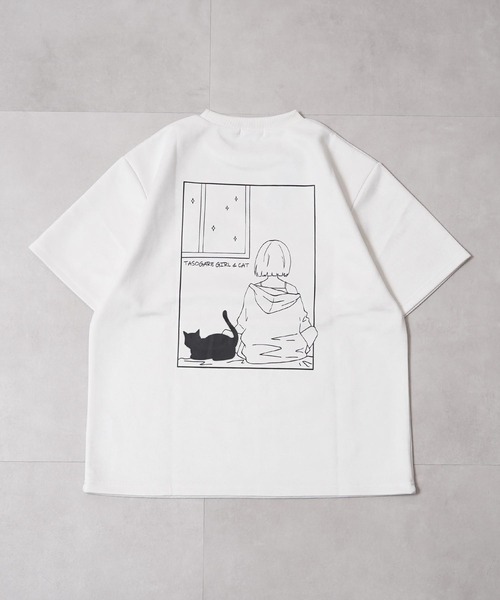 1111clothing(ワンフォークロージング)の「ガール&ネコ フェイクスエード ルーズTee / Girls & Cats Faux Suede Loose-Fit T-Shirt(Tシャツ/カットソー・メンズ・オフホワイト/グレー/ブラック・M/L)」の6枚目の写真