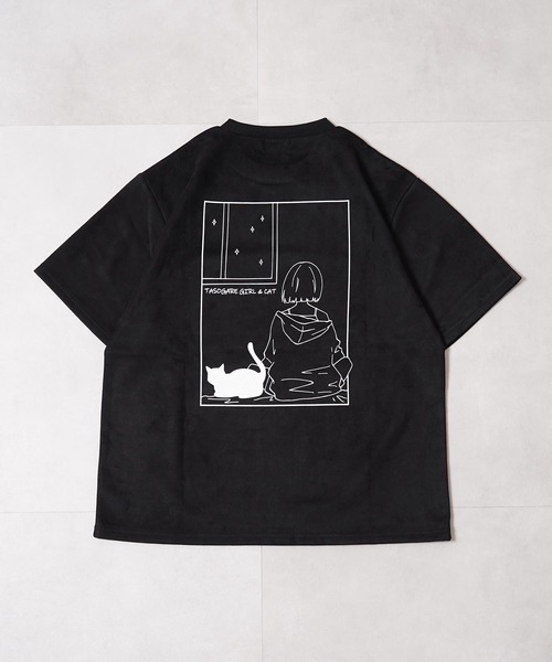 1111clothing(ワンフォークロージング)の「ガール&ネコ フェイクスエード ルーズTee / Girls & Cats Faux Suede Loose-Fit T-Shirt(Tシャツ/カットソー・メンズ・オフホワイト/グレー/ブラック・M/L)」の13枚目の写真