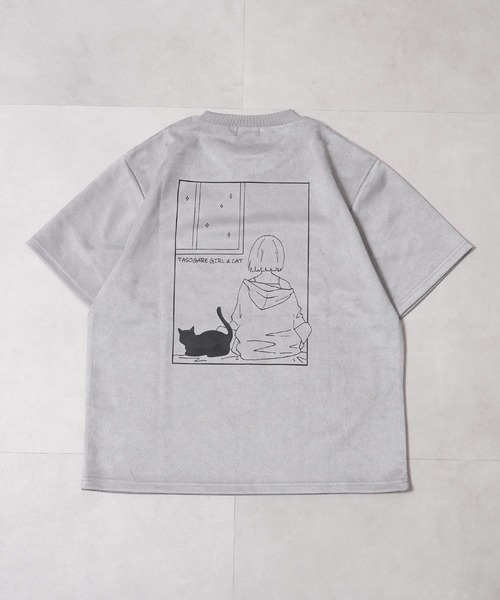 1111clothing(ワンフォークロージング)の「ガール&ネコ フェイクスエード ルーズTee / Girls & Cats Faux Suede Loose-Fit T-Shirt(Tシャツ/カットソー・メンズ・オフホワイト/グレー/ブラック・M/L)」の20枚目の写真