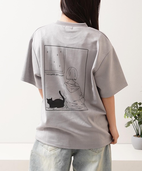 1111clothing(ワンフォークロージング)の「ガール&ネコ フェイクスエード ルーズTee / Girls & Cats Faux Suede Loose-Fit T-Shirt(Tシャツ/カットソー・メンズ・オフホワイト/グレー/ブラック・M/L)」の22枚目の写真