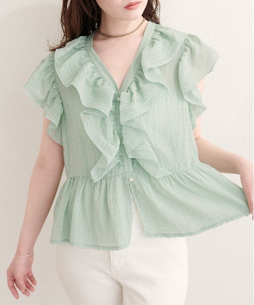 natural couture(ナチュラルクチュール)の「ドットフリルブラウス(シャツ/ブラウス・レディース・ブラック/オフホワイト/ピンク/ミント/ブルー系その他/ブラック系その他・FREE)」の16枚目の写真