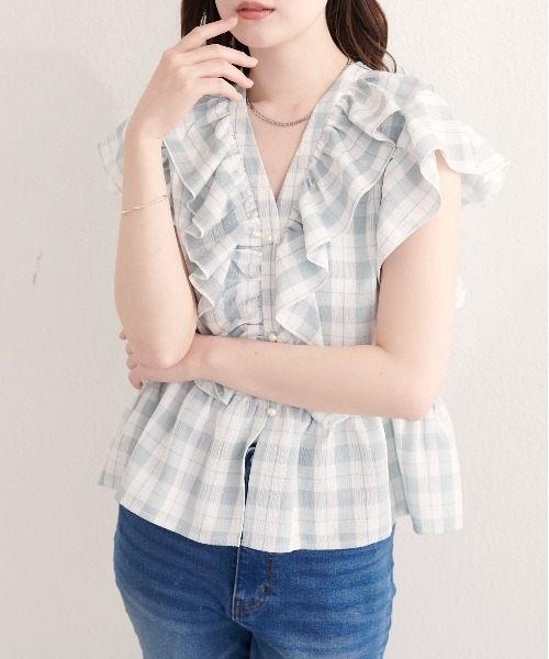 natural couture(ナチュラルクチュール)の「ドットフリルブラウス(シャツ/ブラウス・レディース・ブラック/オフホワイト/ピンク/ミント/ブルー系その他/ブラック系その他・FREE)」の21枚目の写真
