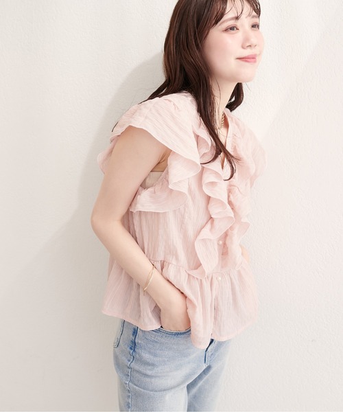 natural couture(ナチュラルクチュール)の「ドットフリルブラウス(シャツ/ブラウス・レディース・ブラック/オフホワイト/ピンク/ミント/ブルー系その他/ブラック系その他・FREE)」の7枚目の写真