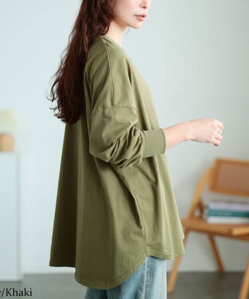GOLDJAPAN(ゴールドジャパン)の「ラウンドヘムコットンプルオーバー【大きいサイズ対応】(Tシャツ/カットソー・レディース・ブラック/カーキ/モカ/チャコールグレー・4L~5L/LL~3L)」の4枚目の写真