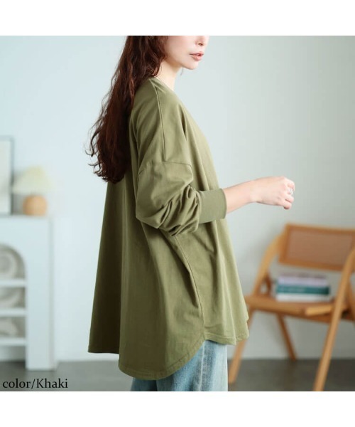 GOLDJAPAN(ゴールドジャパン)の「ラウンドヘムコットンプルオーバー【大きいサイズ対応】(Tシャツ/カットソー・レディース・ブラック/カーキ/モカ/チャコールグレー・4L~5L/LL~3L)」の11枚目の写真