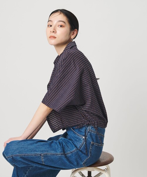 BEAUTY&YOUTH UNITED ARROWS（ビューティーアンドユースユナイテッドアローズ）の「チェック ドローストリング シャツ ウォッシャブル（シャツ/ブラウス・レディース・ライトグレー/ネイビー/モカ・FREE）」の3枚目の写真