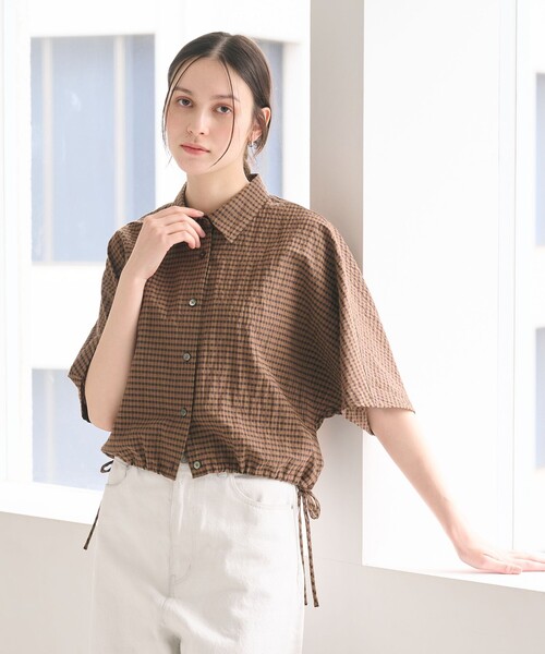 BEAUTY&YOUTH UNITED ARROWS（ビューティーアンドユースユナイテッドアローズ）の「チェック ドローストリング シャツ ウォッシャブル（シャツ/ブラウス・レディース・ライトグレー/ネイビー/モカ・FREE）」の15枚目の写真