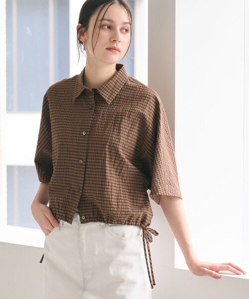 BEAUTY&YOUTH UNITED ARROWS（ビューティーアンドユースユナイテッドアローズ）の「チェック ドローストリング シャツ ウォッシャブル（シャツ/ブラウス・レディース・ライトグレー/ネイビー/モカ・FREE）」の16枚目の写真
