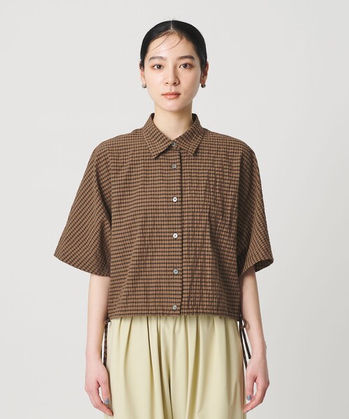 BEAUTY&YOUTH UNITED ARROWS（ビューティーアンドユースユナイテッドアローズ）の「チェック ドローストリング シャツ ウォッシャブル（シャツ/ブラウス・レディース・ライトグレー/ネイビー/モカ・FREE）」の4枚目の写真