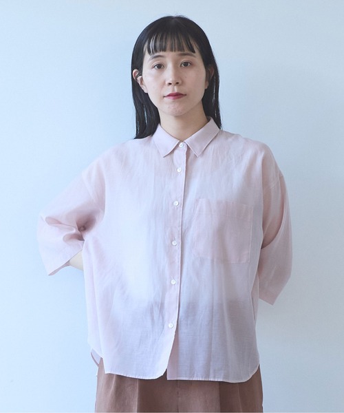 yuni（ユニ　）の「C/Si short shirt（シャツ/ブラウス・レディース・ピンク/カーキ/チャコールグレー・FREE）」の3枚目の写真