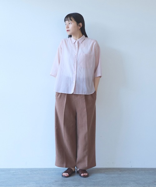yuni（ユニ　）の「C/Si short shirt（シャツ/ブラウス・レディース・ピンク/カーキ/チャコールグレー・FREE）」の4枚目の写真