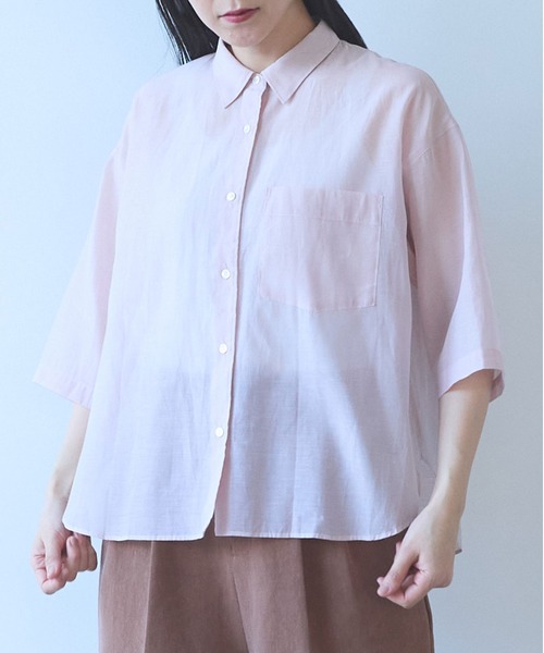 yuni（ユニ　）の「C/Si short shirt（シャツ/ブラウス・レディース・ピンク/カーキ/チャコールグレー・FREE）」の7枚目の写真