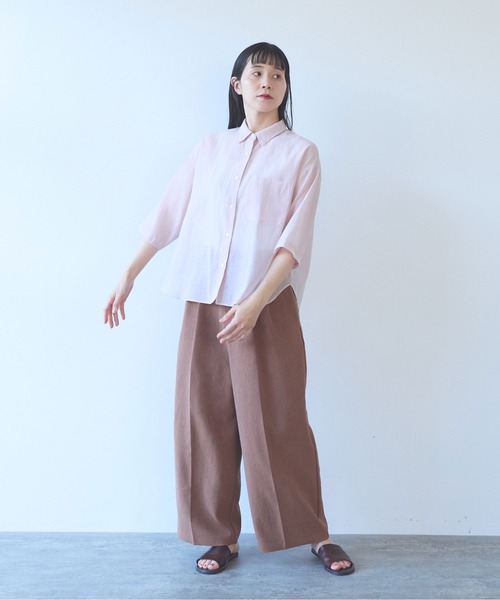 yuni（ユニ　）の「C/Si short shirt（シャツ/ブラウス・レディース・ピンク/カーキ/チャコールグレー・FREE）」の5枚目の写真