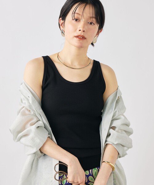 NOLLEY’S(ノーリーズ)の「ウォッシャブルヴィンテージリブ2WAYタンク(タンクトップ・レディース・ホワイト/ブラック・FREE)」の9枚目の写真