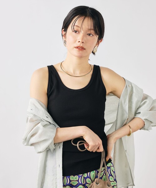 NOLLEY’S(ノーリーズ)の「ウォッシャブルヴィンテージリブ2WAYタンク(タンクトップ・レディース・ホワイト/ブラック・FREE)」の10枚目の写真