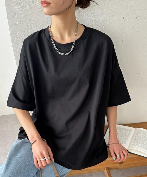 DISCOAT(ディスコート)の「【WEB限定】ドルマンビッグ半袖Tシャツ(Tシャツ/カットソー・レディース・イエロー/ブラック/ホワイト・MEDIUM)」の1枚目の写真