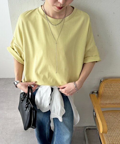 DISCOAT(ディスコート)の「【WEB限定】ドルマンビッグ半袖Tシャツ(Tシャツ/カットソー・レディース・イエロー/ブラック/ホワイト・MEDIUM)」の14枚目の写真