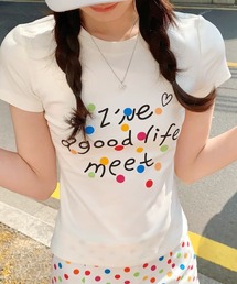 カラフルドットロゴプリントコンパクトTシャツ