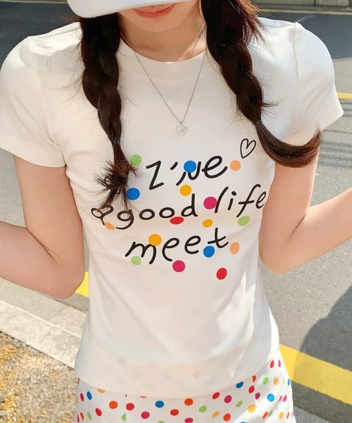 Sibra(シブラ)の「カラフルドットロゴプリントコンパクトTシャツ(Tシャツ/カットソー・レディース・ホワイト・M)」の1枚目の写真