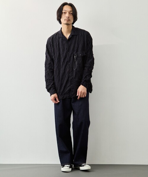 and wander(アンドワンダー)の「【and wander/アンドワンダー】washer pleated open LS shirt(シャツ/ブラウス・メンズ・ブラック/アイボリー・L/M)」の16枚目の写真