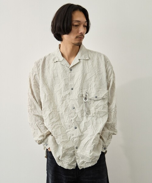and wander(アンドワンダー)の「【and wander/アンドワンダー】washer pleated open LS shirt(シャツ/ブラウス・メンズ・ブラック/アイボリー・L/M)」の11枚目の写真