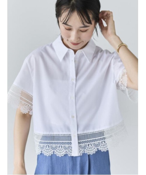 Te chichi(テチチ)の「レースヘムクロップトシャツ(シャツ/ブラウス・レディース・ベージュ/オフホワイト/サックスブルー・F)」の2枚目の写真