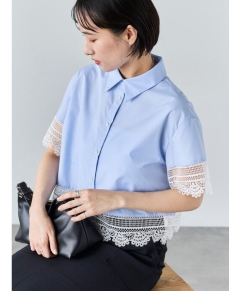 Te chichi(テチチ)の「レースヘムクロップトシャツ(シャツ/ブラウス・レディース・ベージュ/オフホワイト/サックスブルー・F)」の3枚目の写真