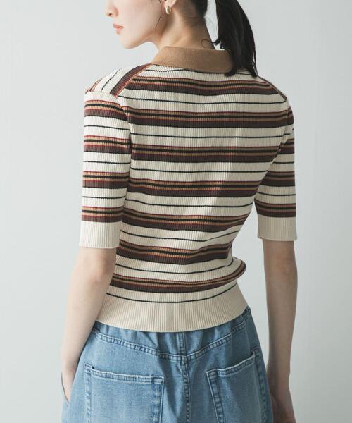 URBAN RESEARCH(アーバンリサーチ)の「コットンシルクハーフスリーブポロ衿ニット(ニット/セーター・レディース・ブラウン系その他/ホワイト系その他/レッド系その他・FREE)」の5枚目の写真