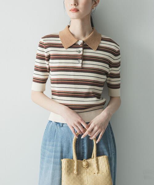 URBAN RESEARCH(アーバンリサーチ)の「コットンシルクハーフスリーブポロ衿ニット(ニット/セーター・レディース・ブラウン系その他/ホワイト系その他/レッド系その他・FREE)」の6枚目の写真