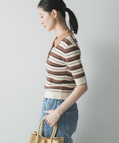 URBAN RESEARCH(アーバンリサーチ)の「コットンシルクハーフスリーブポロ衿ニット(ニット/セーター・レディース・ブラウン系その他/ホワイト系その他/レッド系その他・FREE)」の8枚目の写真