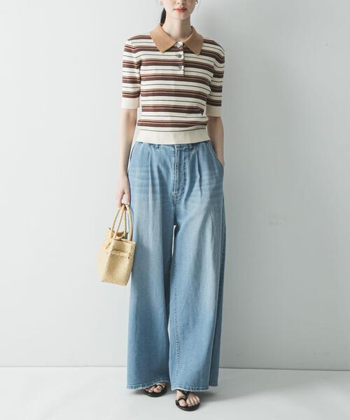 URBAN RESEARCH(アーバンリサーチ)の「コットンシルクハーフスリーブポロ衿ニット(ニット/セーター・レディース・ブラウン系その他/ホワイト系その他/レッド系その他・FREE)」の9枚目の写真