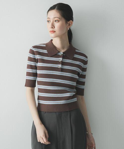 URBAN RESEARCH(アーバンリサーチ)の「コットンシルクハーフスリーブポロ衿ニット(ニット/セーター・レディース・ブラウン系その他/ホワイト系その他/レッド系その他・FREE)」の14枚目の写真