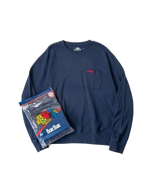 BLUE BLUE(ブルーブルー)の「FRUIT OF THE LOOM × BLUE BLUE /ニットライククルーネックポケットシャツ(スウェット・メンズ・ホワイト/ネイビー・S/M/L)」の2枚目の写真
