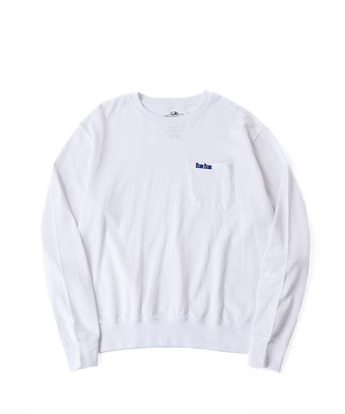 BLUE BLUE(ブルーブルー)の「FRUIT OF THE LOOM × BLUE BLUE /ニットライククルーネックポケットシャツ(スウェット・メンズ・ホワイト/ネイビー・S/M/L)」の1枚目の写真
