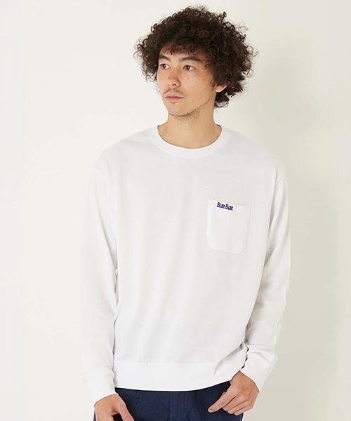 BLUE BLUE(ブルーブルー)の「FRUIT OF THE LOOM × BLUE BLUE /ニットライククルーネックポケットシャツ(スウェット・メンズ・ホワイト/ネイビー・S/M/L)」の3枚目の写真