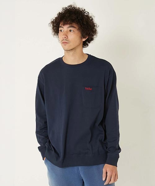 BLUE BLUE(ブルーブルー)の「FRUIT OF THE LOOM × BLUE BLUE /ニットライククルーネックポケットシャツ(スウェット・メンズ・ホワイト/ネイビー・S/M/L)」の7枚目の写真