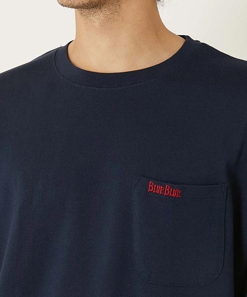BLUE BLUE(ブルーブルー)の「FRUIT OF THE LOOM × BLUE BLUE /ニットライククルーネックポケットシャツ(スウェット・メンズ・ホワイト/ネイビー・S/M/L)」の10枚目の写真