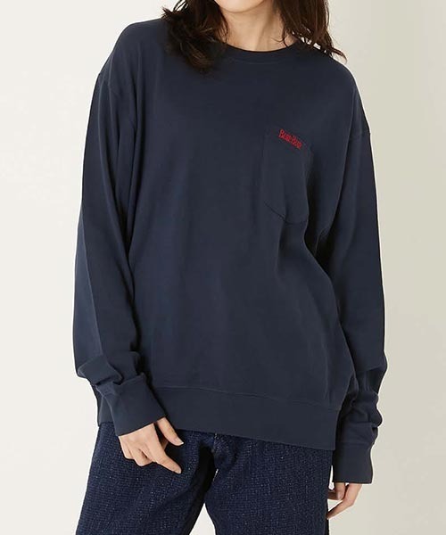 BLUE BLUE(ブルーブルー)の「FRUIT OF THE LOOM × BLUE BLUE /ニットライククルーネックポケットシャツ(スウェット・メンズ・ホワイト/ネイビー・S/M/L)」の14枚目の写真