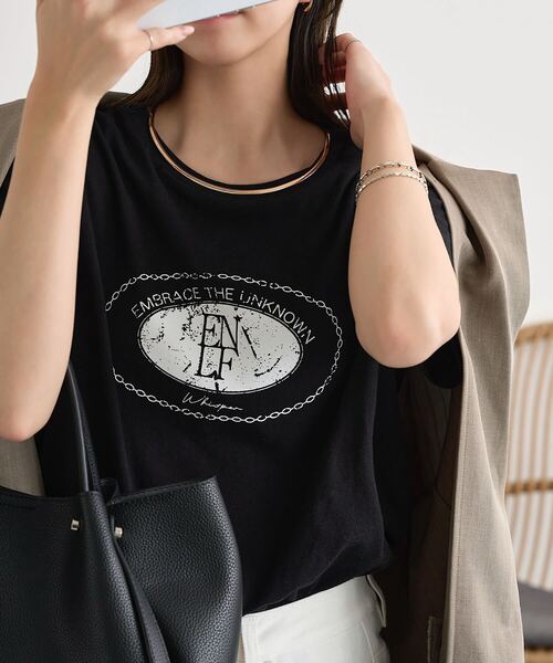 KOBE LETTUCE(コウベレタス)の「かすれプリントTシャツ(Tシャツ/カットソー・レディース・オフホワイト/ブラック・M)」の2枚目の写真