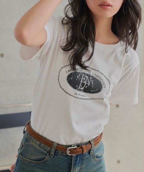 KOBE LETTUCE(コウベレタス)の「かすれプリントTシャツ(Tシャツ/カットソー・レディース・オフホワイト/ブラック・M)」の9枚目の写真