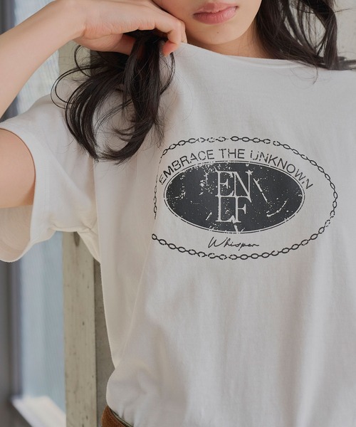 KOBE LETTUCE(コウベレタス)の「かすれプリントTシャツ(Tシャツ/カットソー・レディース・オフホワイト/ブラック・M)」の8枚目の写真