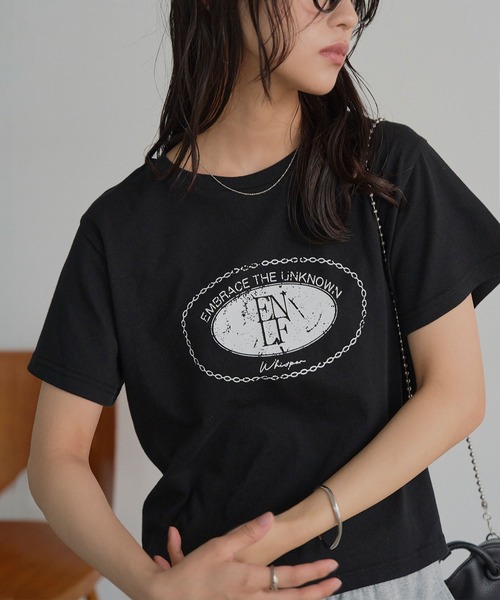 KOBE LETTUCE(コウベレタス)の「かすれプリントTシャツ(Tシャツ/カットソー・レディース・オフホワイト/ブラック・M)」の5枚目の写真