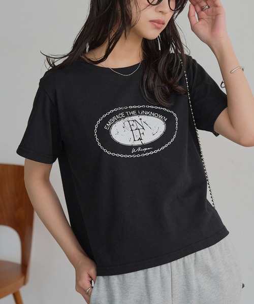 KOBE LETTUCE(コウベレタス)の「かすれプリントTシャツ(Tシャツ/カットソー・レディース・オフホワイト/ブラック・M)」の4枚目の写真