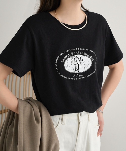 KOBE LETTUCE(コウベレタス)の「かすれプリントTシャツ(Tシャツ/カットソー・レディース・オフホワイト/ブラック・M)」の6枚目の写真