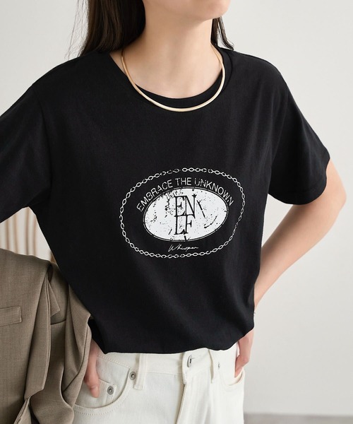 KOBE LETTUCE(コウベレタス)の「かすれプリントTシャツ(Tシャツ/カットソー・レディース・オフホワイト/ブラック・M)」の3枚目の写真